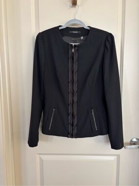 Tahari Black Zip-Front Tailored Jacket - beautiful detail